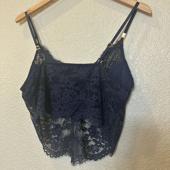 Aerie Bralette Bra Crop Top Blue Lace Size Large Adjustable Straps Bra Top - Picture 3 of 5